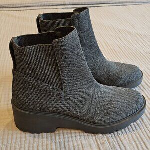 Gray Round-Toe Platform Chunky Wedge Ankle Boots (Everly)